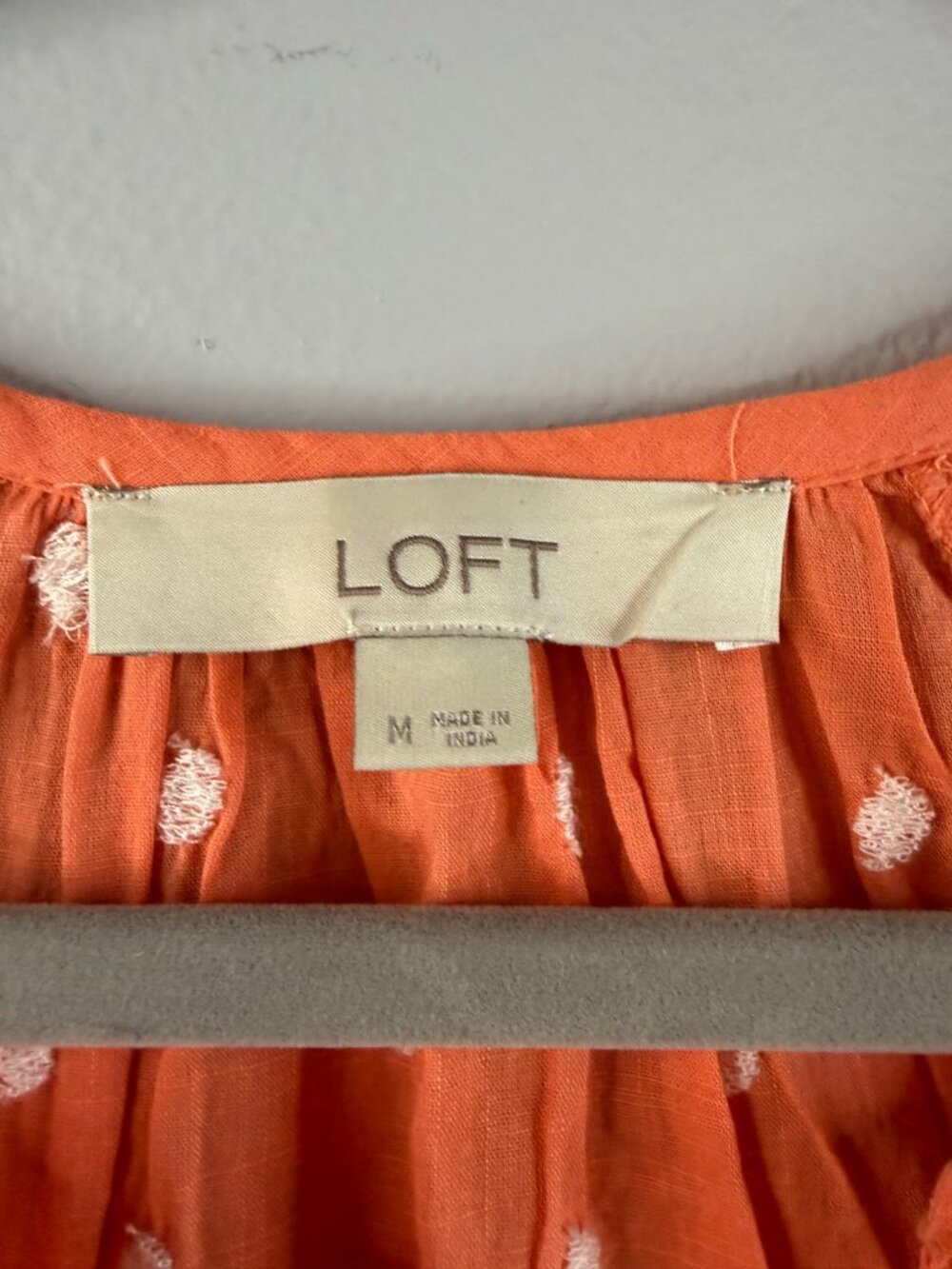 Orange Polka Dot Sleeveless Blouse By Loft M 100% Cotton Embroidery Detail Women - Picture 2 of 4